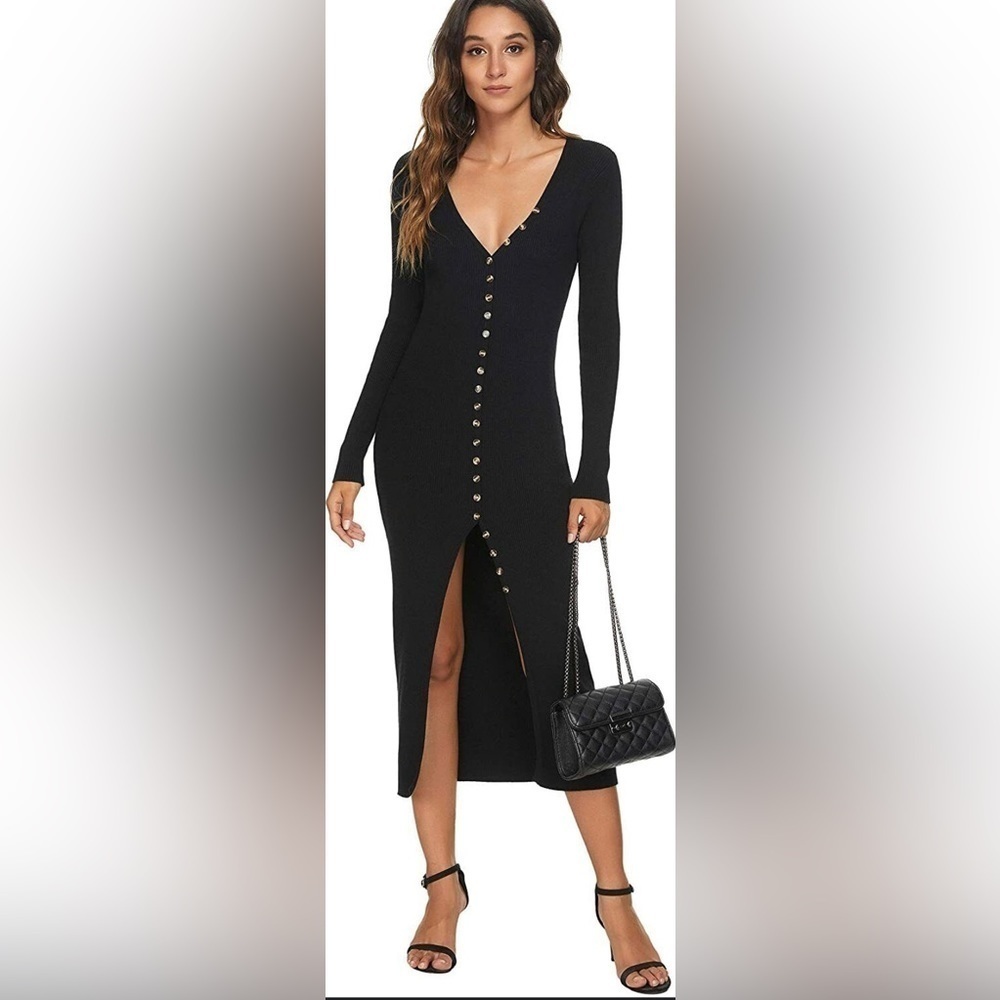 Cmz2005 Women's Button Down Long Sleeve Cardigan Outerwear Sweater Dress Bodycon